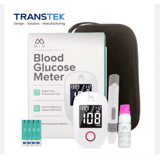 TRANSTEK Home Medical Bluetooth Smart Blood Sugar Monitor Bloodglucosemeter Monitoring Measuring Test Device with Test Strip
