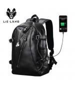 Mens Backpack External USB Charge Waterproof Fashion Leather Travel Bag